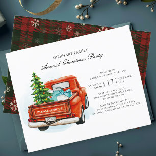 Christmas Script Red Truck Family Party Invitation