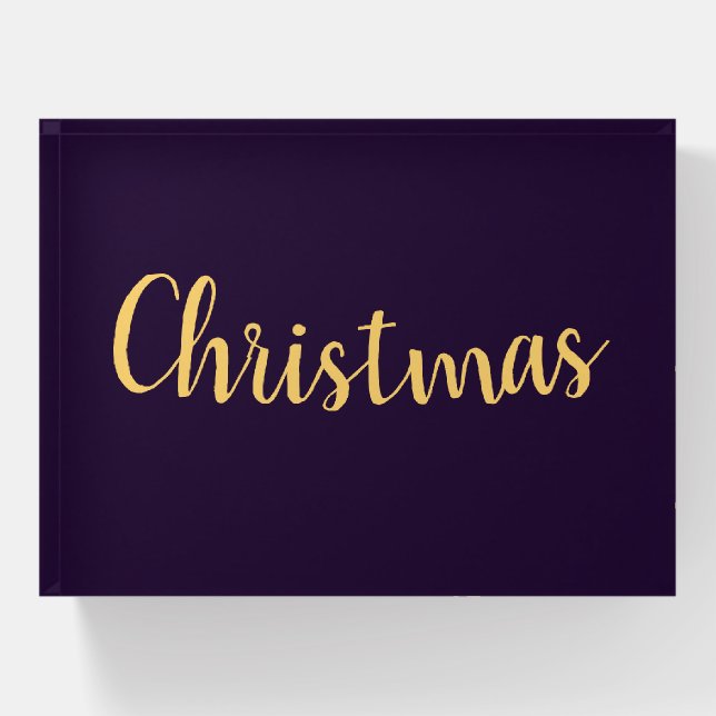 Christmas Script Rich Deep Bold Purple Background Paperweight (Front)