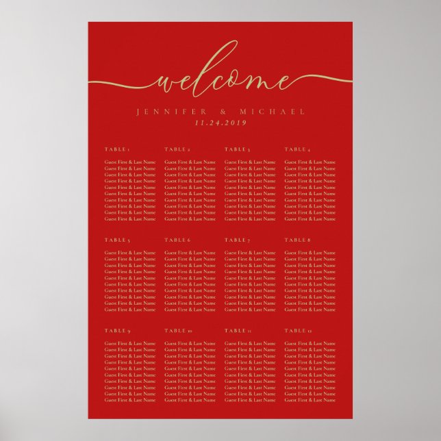 Christmas Script Welcome Wedding Table Seating Poster (Front)