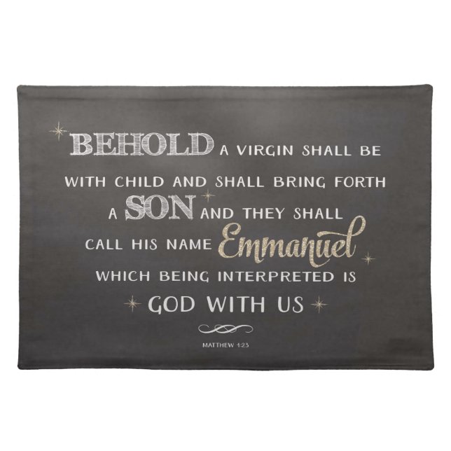 Christmas Scripture - BEHOLD Emmanuel Cloth Placemat (Front)