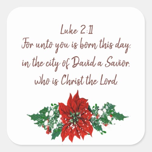 Christmas Scripture Luke 211 Pointsettia Holly Square Sticker