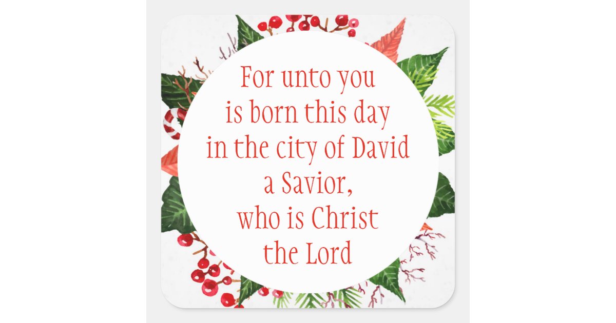 Christmas Scripture Luke 2:11 Watercolor Floral Square Sticker | Zazzle.com