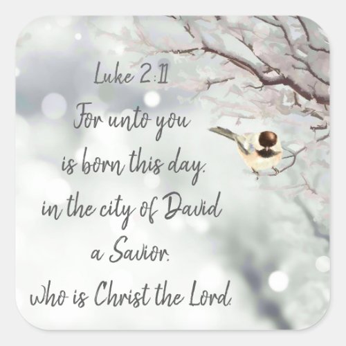 Christmas Scripture Luke 211 Winter Chickadee Square Sticker