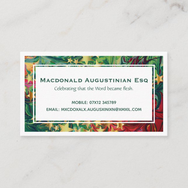 CHRISTMAS Scripture Personalized Evangelistic Business Card (Front)