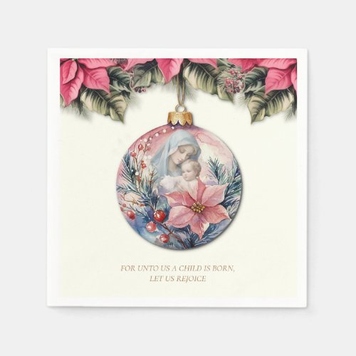 Christmas Scripture Poinsettias Mary and Jesus Napkins