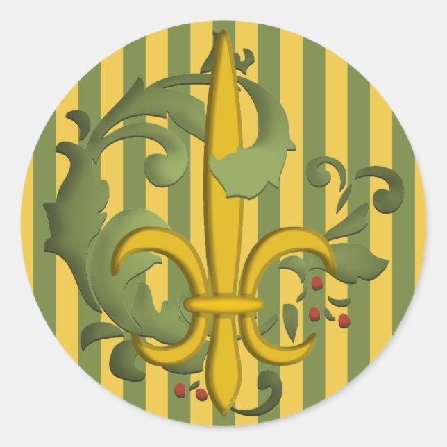 Christmas Scroll Fleur de lis Classic Round Sticker (Front)