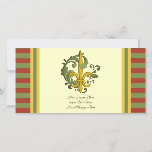 Christmas Scroll Fleur de lis Holiday Card