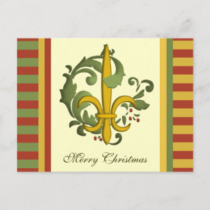 Christmas Scroll Fleur de lis Holiday Postcard