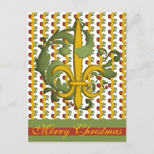 Christmas Scroll Fleur de lis Holiday Postcard