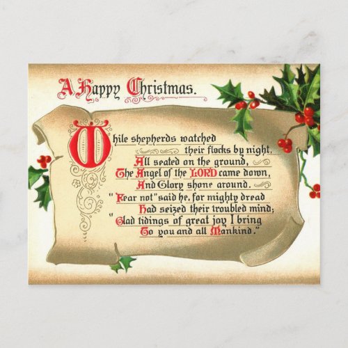 Christmas Scroll with Hymn Holiday Postcard