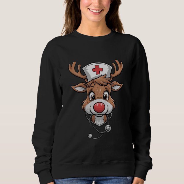 Christmas Scrub Top Reindeer Rubber Gloves Nurses (Front)