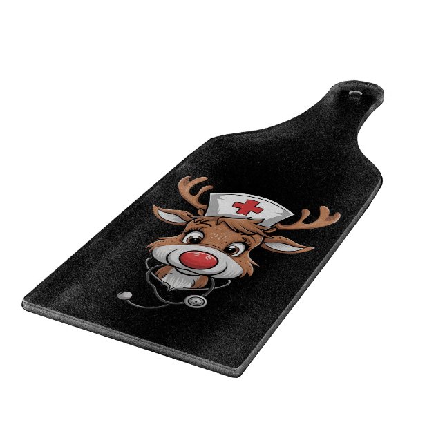 Christmas Scrub Top Reindeer Rubber Gloves Nurses Cutting Board (Corner)