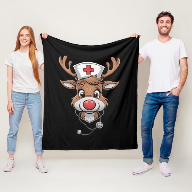 Christmas Scrub Top Reindeer Rubber Gloves Nurses Fleece Blanket (In Situ)