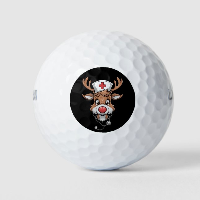 Christmas Scrub Top Reindeer Rubber Gloves Nurses Golf Balls (Front)