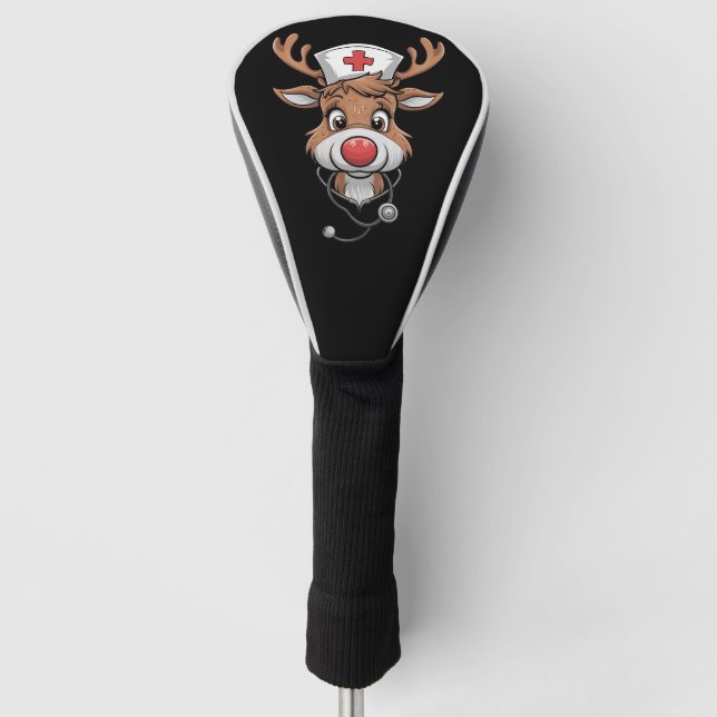 Christmas Scrub Top Reindeer Rubber Gloves Nurses Golf Head Cover (Front)