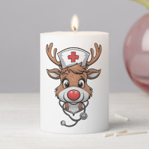 Christmas Scrub Top Reindeer Rubber Gloves Nurses Pillar Candle