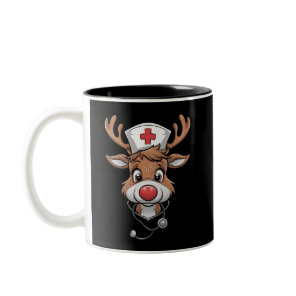 Christmas Scrub Top Reindeer Rubber Gloves Nurses Two-Tone Coffee Mug