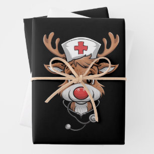 Christmas Scrub Top Reindeer Rubber Gloves Nurses Wrapping Paper Sheets