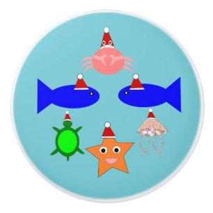 Christmas Sea Creatures Ceramic Knob