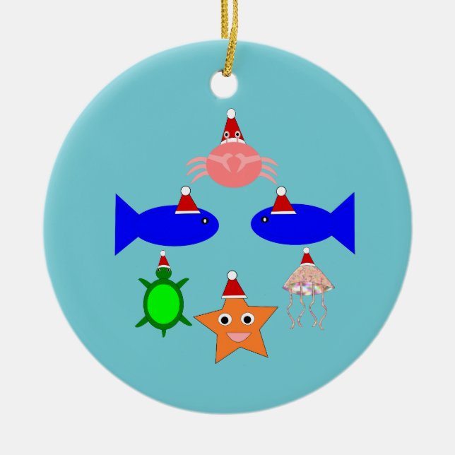 Christmas Sea Creatures Ceramic Ornament (Front)