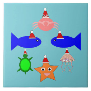 Christmas Sea Creatures Ceramic Tile