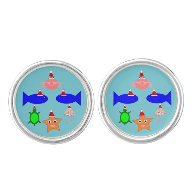 Christmas Sea Creatures Cufflinks (Front)