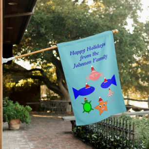 Christmas Sea Creatures Custom House Flag