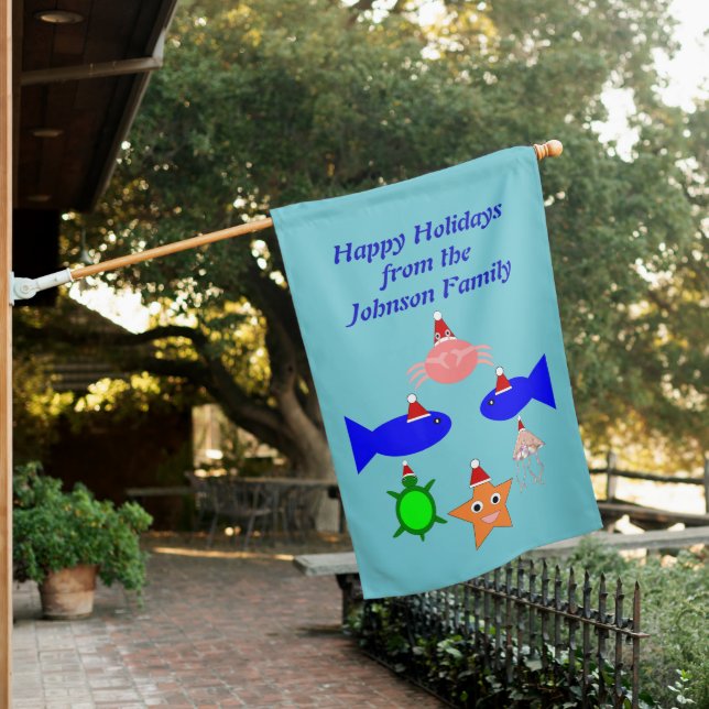 Christmas Sea Creatures Custom House Flag (In SItu)