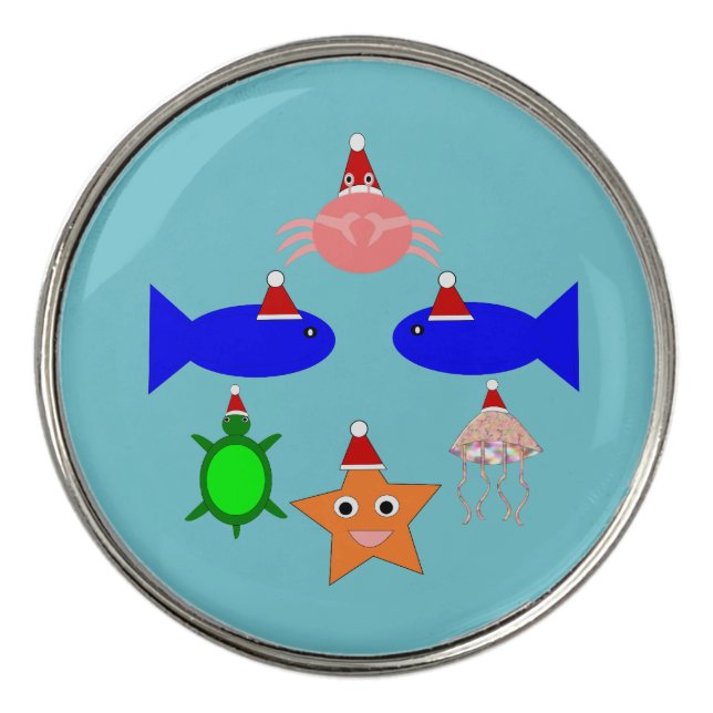 Christmas Sea Creatures Golf Ball Marker (Front)