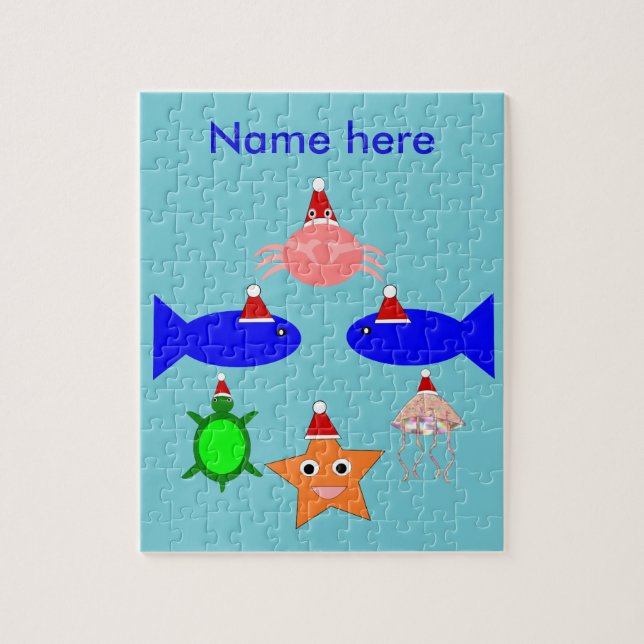 Christmas Sea Creatures Personalized Jigsaw Puzzle (Vertical)