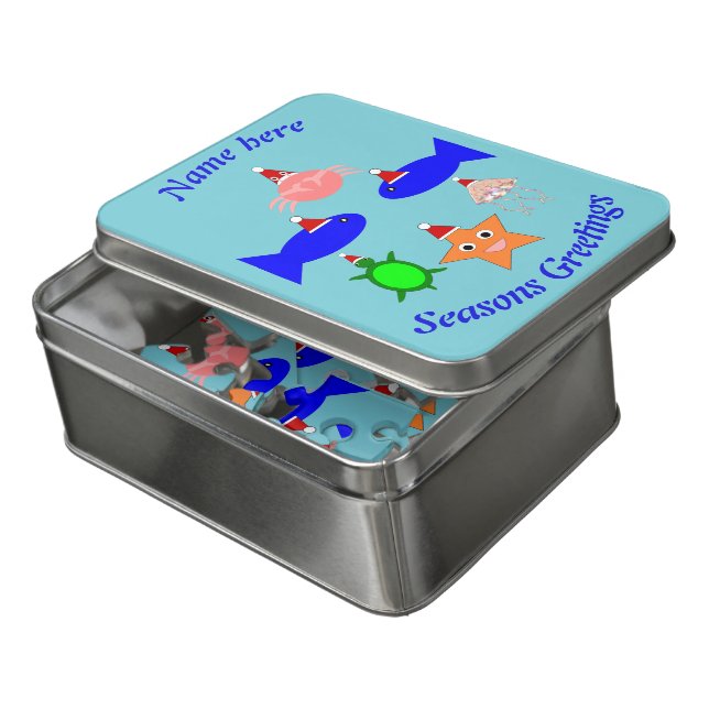 Christmas Sea Creatures Personalized Jigsaw Puzzle (Lid Open)