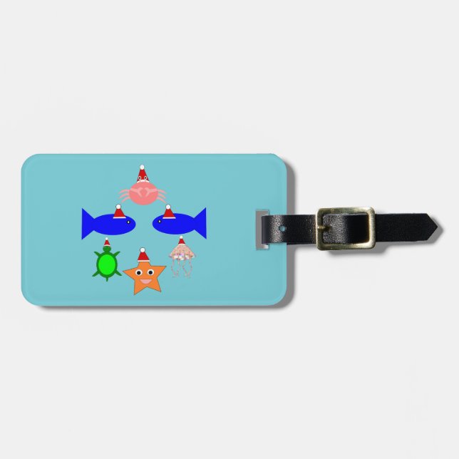 Christmas Sea Creatures Personalized Luggage Tag (Front Horizontal)