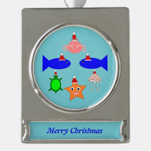 Christmas Sea Creatures Personalized Silver Plated Banner Ornament