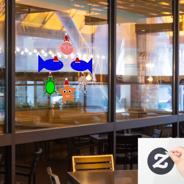 Christmas Sea Creatures Seafood Restaurant Window Cling (Restaurant Window)