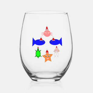 Christmas Sea Creatures Stemless Wine Glass