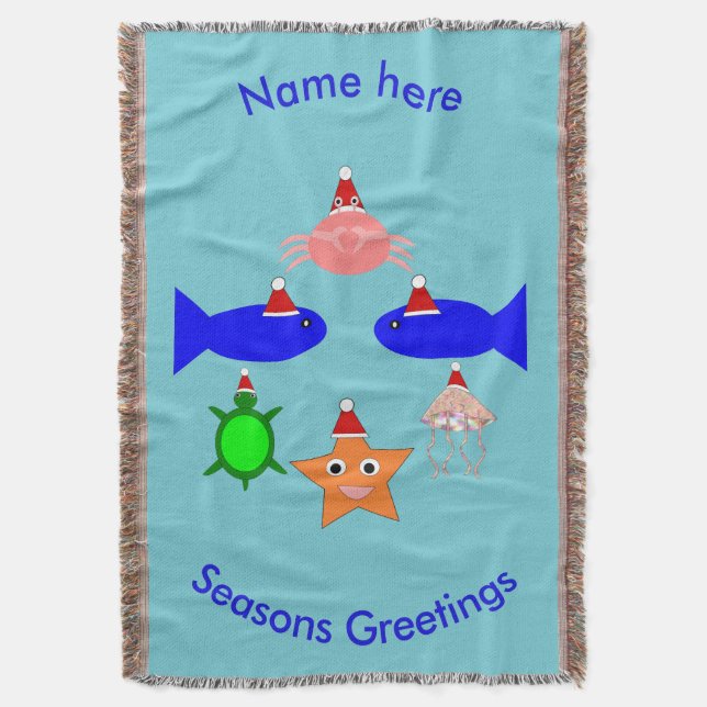 Christmas Sea Creatures Throw Blanket (Front Vertical)