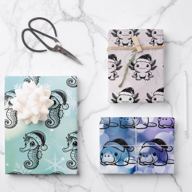 Christmas Sea Creatures Wrapping Paper Sheets (Front)