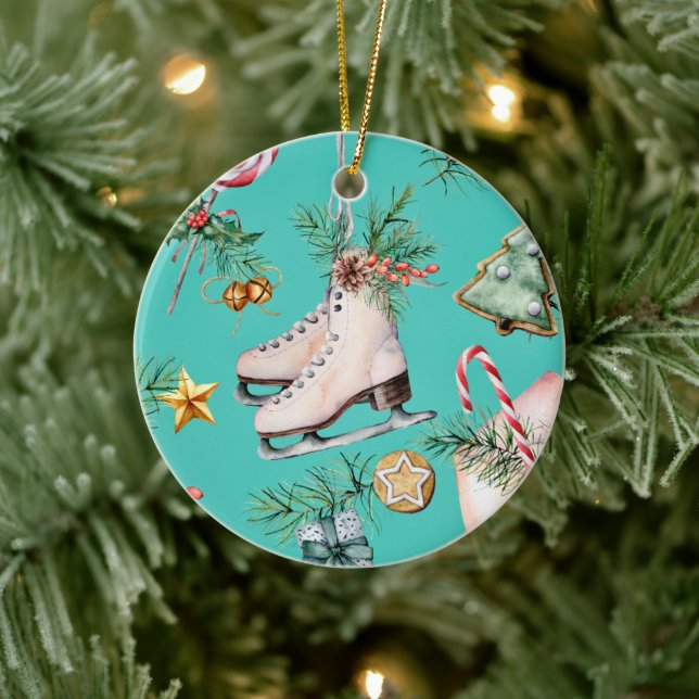 Christmas Sea Green Cookies Skate Holiday Ornament (Tree)