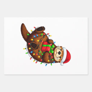 : Christmas Sea Otter Enhydra Lutris Santa Hat Wrapping Paper Sheets