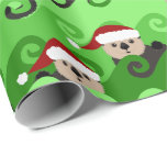 Christmas Sea Otters Green Waves Wrapping Paper<br><div class="desc">Cute sea otters riding the green festive waves with red Santa hats wrapping paper.</div>