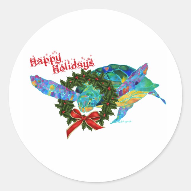 Christmas Sea Turtle Classic Round Sticker (Front)
