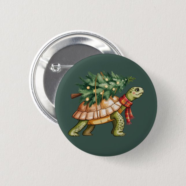 Christmas Sea Turtle Lover Gift Xmas Tree Holiday Button (Front & Back)