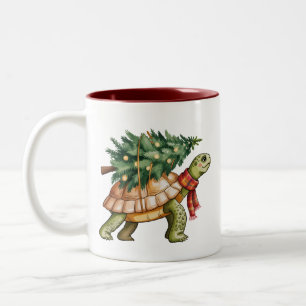 Christmas Sea Turtle Lover Gift Xmas Tree Holiday Two-Tone Coffee Mug