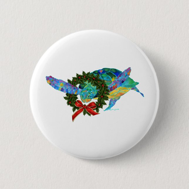 Christmas Sea Turtle Pinback Button (Front)