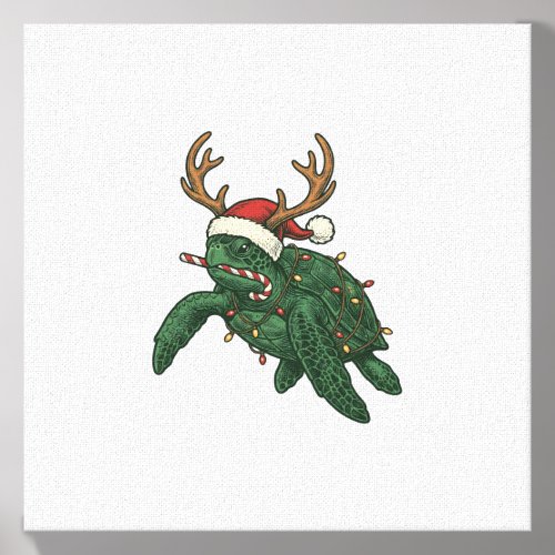 Christmas Sea Turtle Reindeer Vintage Engraving De Canvas Photo Tile