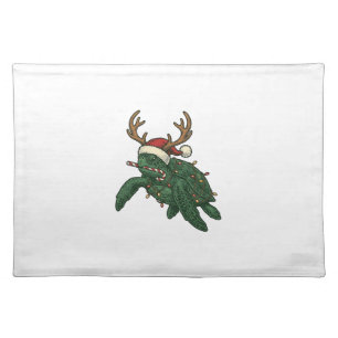 Christmas Sea Turtle Reindeer Vintage Engraving De Cloth Placemat