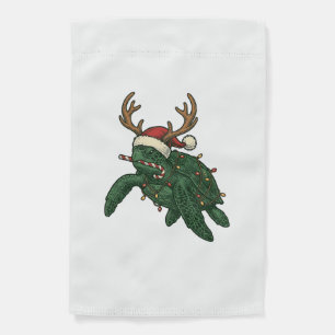 Christmas Sea Turtle Reindeer Vintage Engraving De Garden Flag