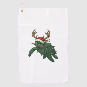 Christmas Sea Turtle Reindeer Vintage Engraving De Golf Towel