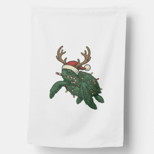 Christmas Sea Turtle Reindeer Vintage Engraving De House Flag