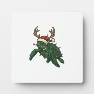 Christmas Sea Turtle Reindeer Vintage Engraving De Plaque
